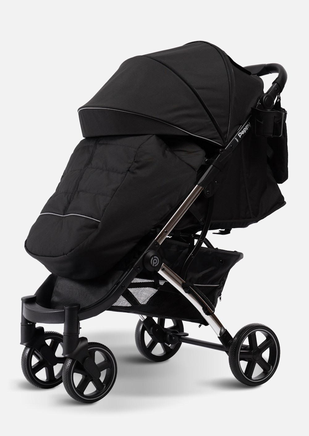 Peppy Коляска прогулочная Polo 2.0 (silver black) хром рама, сумка