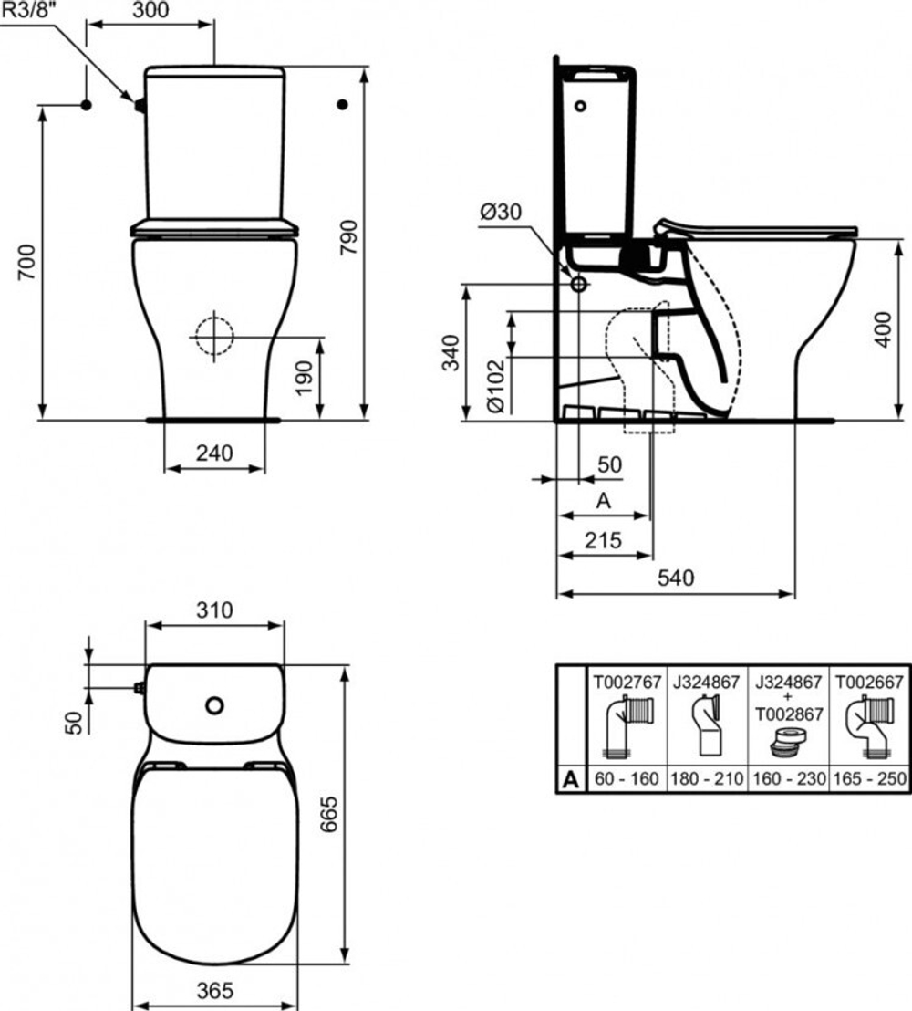 Напольный пристенный унитаз  Ideal Standard TESI SILK WHITE AquaBlade® (матовый белый) T0082V1 с бачком T3568V1