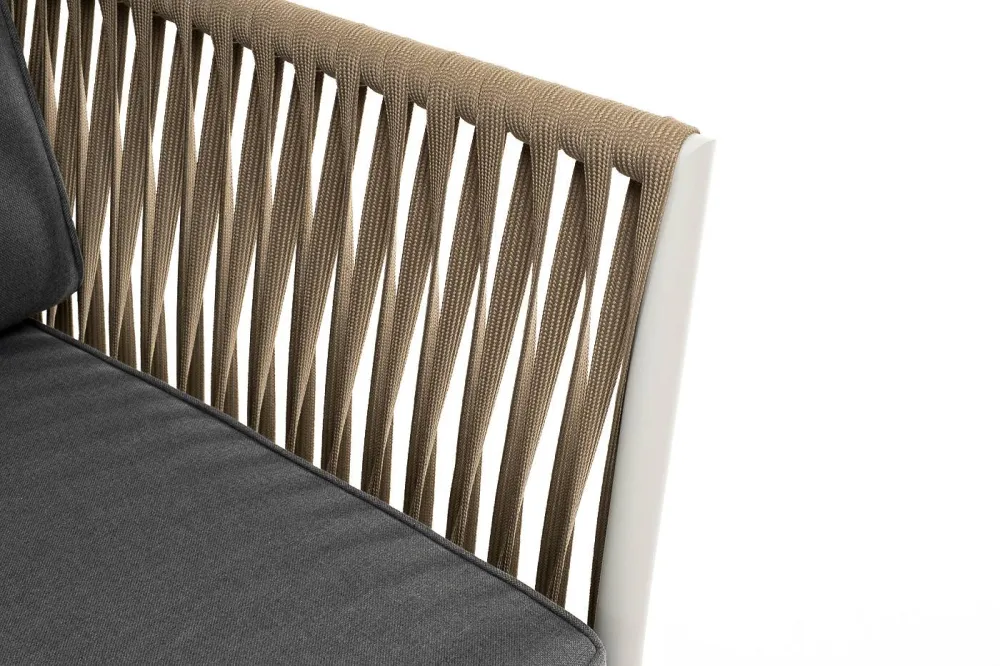 "Касабланка" диван 2-местный плетеный из роупа, каркас алюминий светло-серый (RAL7035) муар, роуп серо-коричневый 23мм, ткань серая 017