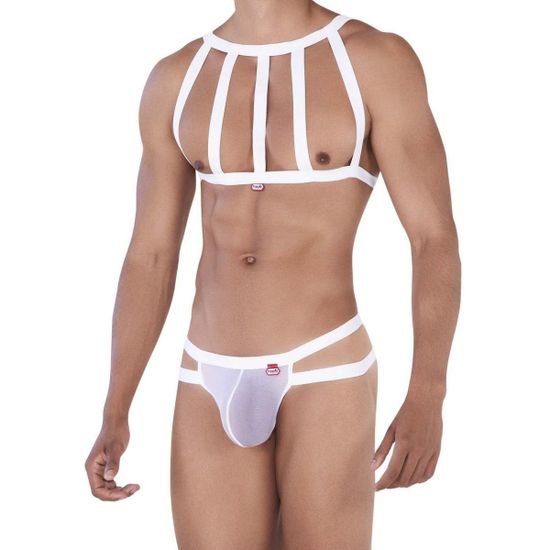 Мужской комплект белый тонги и сбруя (портупея) Pikante THONG HARNESS PERSONALITY 033101