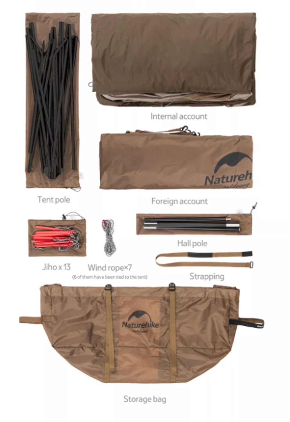 Палатка Naturehike Hexagon шестиугольная 4-местная, алюминиевый каркас, песочный