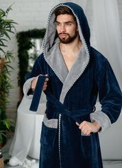 Махровый халат с капюшоном Морская волна