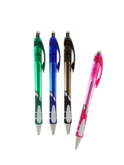 Ручка шариковая со стираемыми чернилами, линия 0.8 мм, автоматическая, стержень синий, корпус тонированный с резиновым держателем