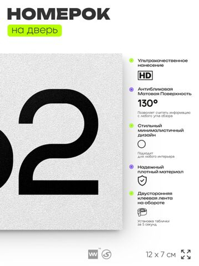Номер на дверь 462, табличка на дверь для офиса, квартиры, кабинета, аудитории, склада, белая 120х70 мм, Айдентика Технолоджи