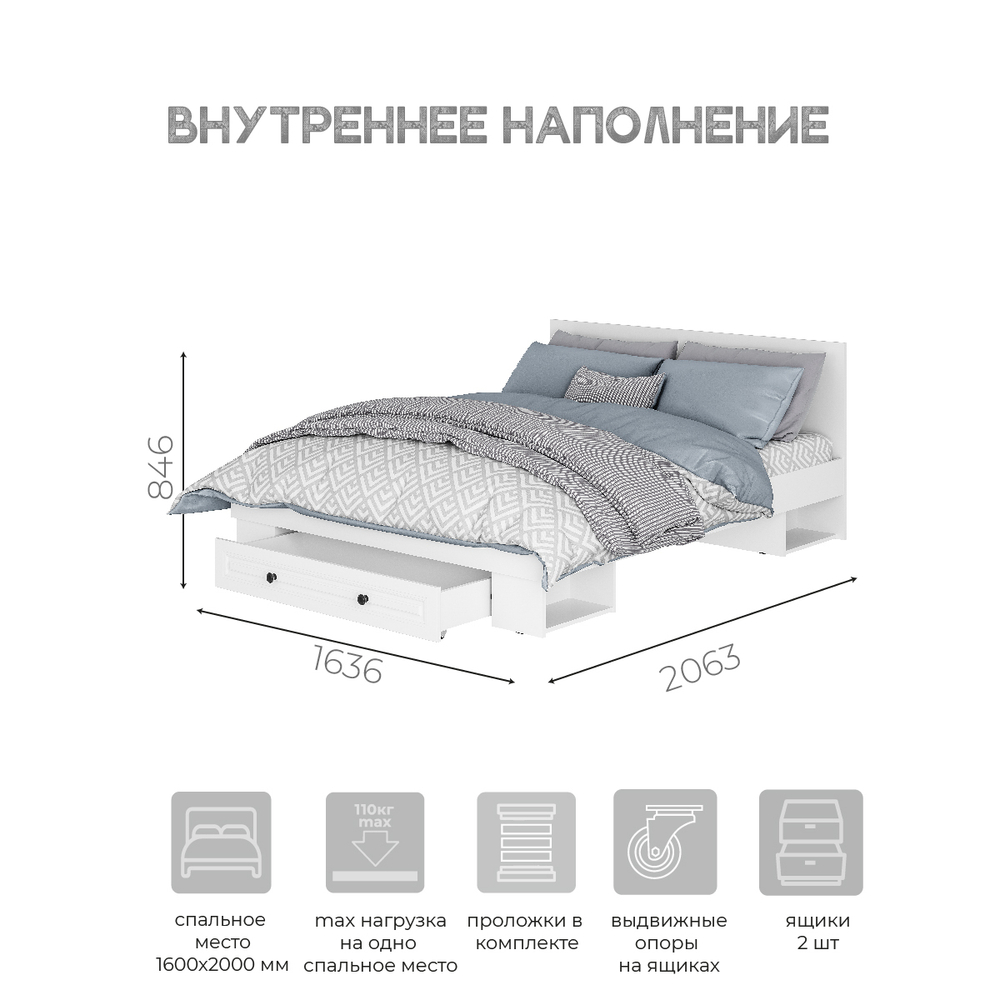 Кровать 1,6 Софт КР-16 Белый/Эмаль белая без основания