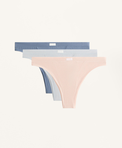 OYSHO Набор из 3 пар трусов-бразильяно из хлопковой смеси в рубчик, синий