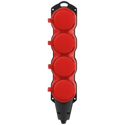 Колодка ЭРА KX-4e-RED-IP44 каучуковая с заземлением 4 розетки 16A IP44 красная | Колодки