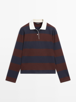 Massimo Dutti Футболка поло с длинными рукавами, темно-синий