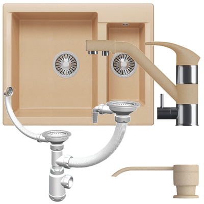 Мойка POLYGRAN BRIG-620 бежевый №27, смеситель ДУО бежевый