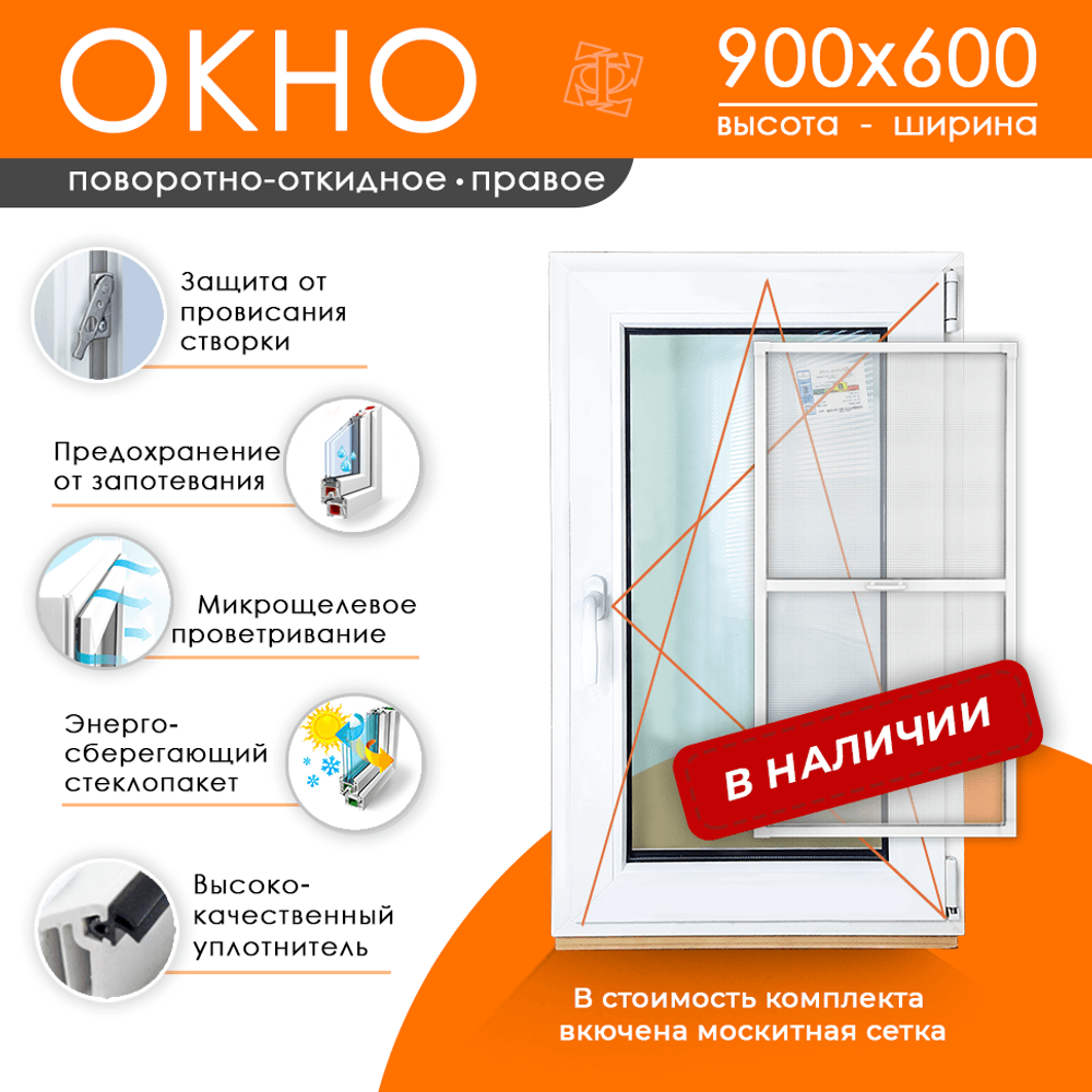 Пластиковое окно 900 х 600 ТермА Эко + Москитная сетка