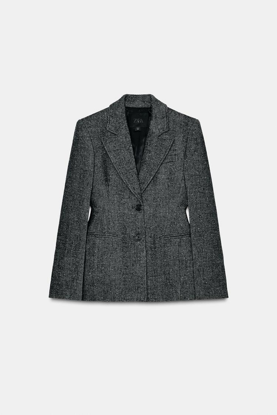 ZARA БЛЕЙЗЕР ИЗ СМЕСОВОЙ ШЕРСТИ С БАСКОЙ — ZW COLLECTION, ЧЕРНЫЙ/БЕЛЫЙ