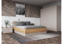 Двуспальная кровать Кассандра 160х200 дуб крафт золотой / кашемир