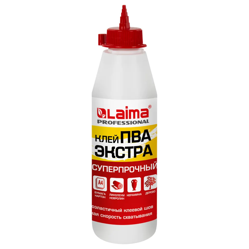Клей ПВА Экстра Суперпрочный 0,5 кг (керамика, ткань, кожа, дерево, бумага, картон), LAIMA, 606430