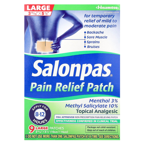 Salonpas, Болеутоляющие, большие, мятные, 9 штук
