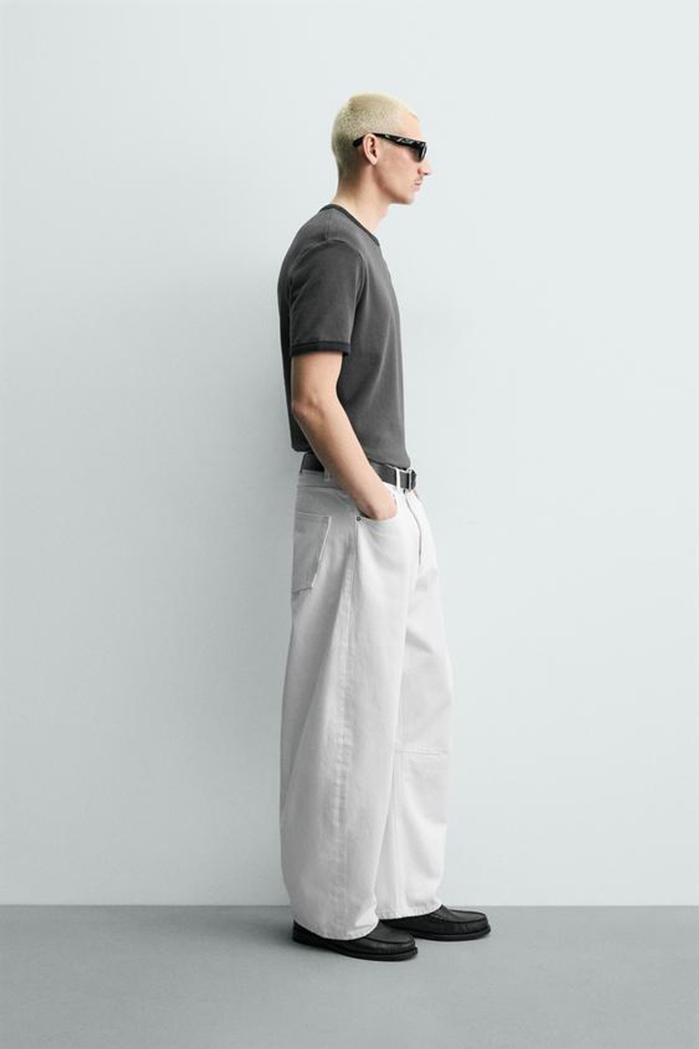 ZARA БРЮКИ BARREL FIT, БЕЛЫЙ