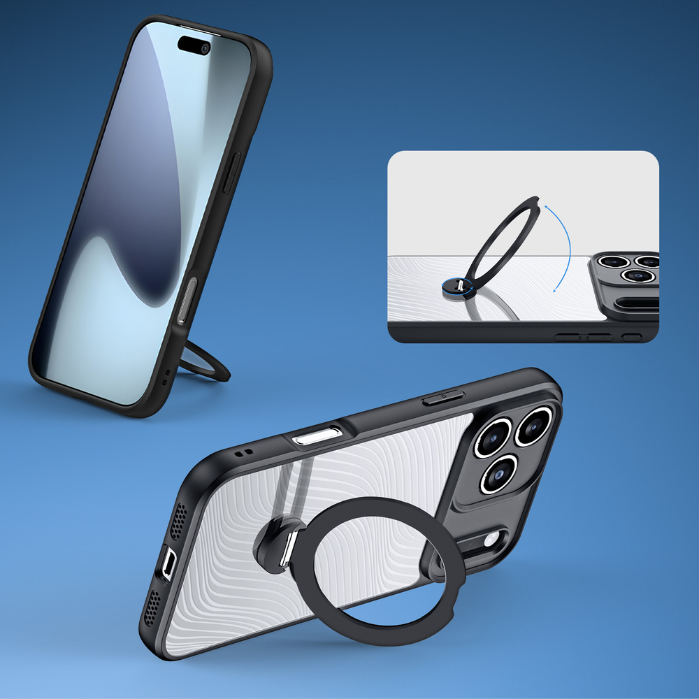 Чехол с MagSafe от Dux Ducis для смартфона iPhone 17 Pro Max, серия Aimo Mag (версия с магнитной откидной подставкой)