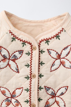 ZARA СТЕГАНАЯ КУРТКА С ВЫШИВКОЙ, ТЕЛЕСНО-РОЗОВЫЙ