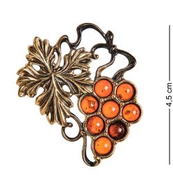 AM-2560 Брошь «Виноградная Лоза» (латунь, янтарь)
