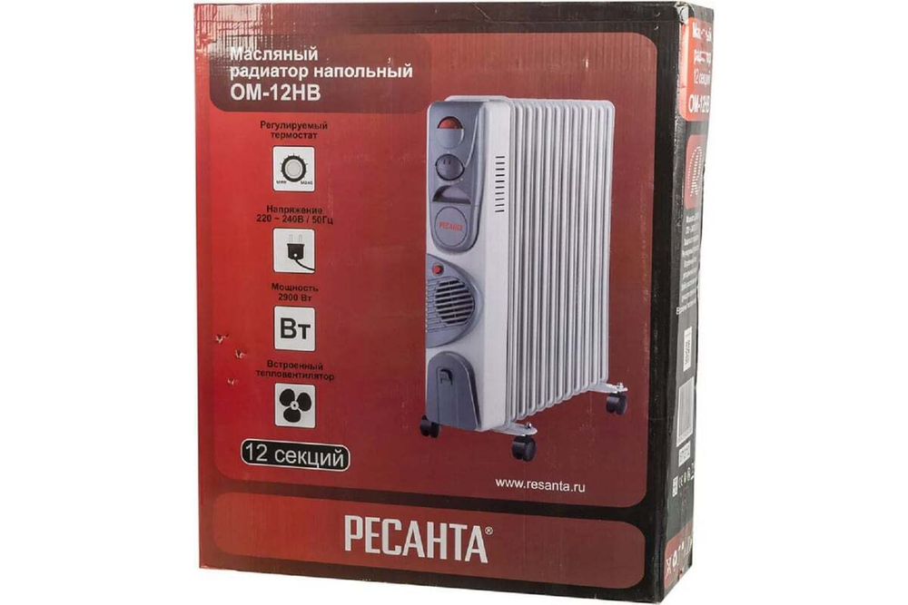 Масляный радиатор Ресанта ОМ-12НВ, 12 секций
