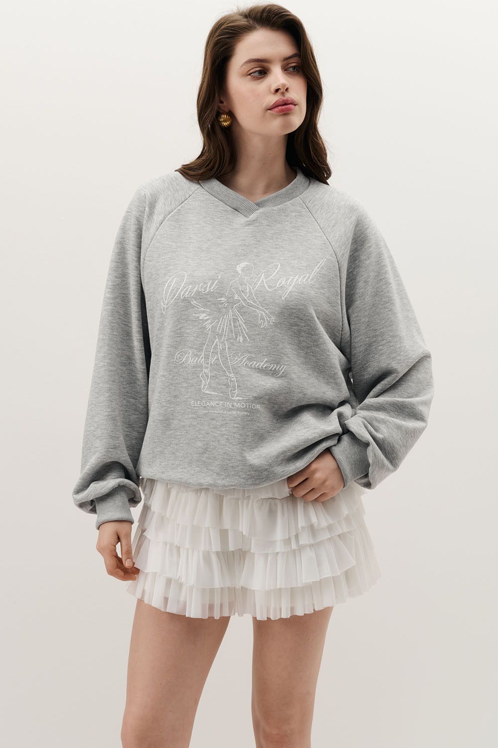 Свитшот с V-образным вырезом цвета серый меланж