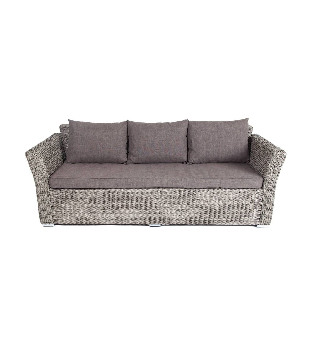 "Капучино" диван из искусственного ротанга (гиацинт) трехместный с подушками, цвет серый