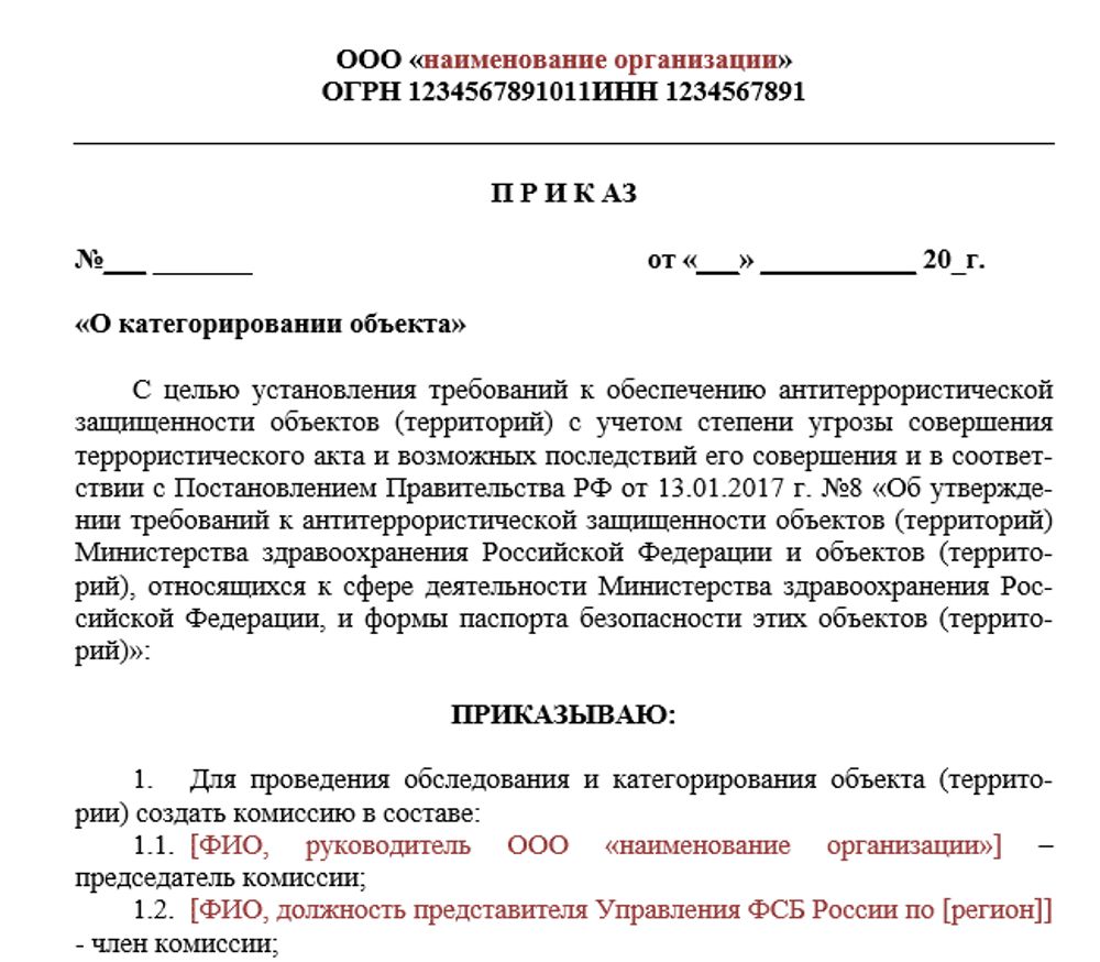 Сборник «Антитеррористический паспорт безопасности объекта» в оптовой фармацевтической организации