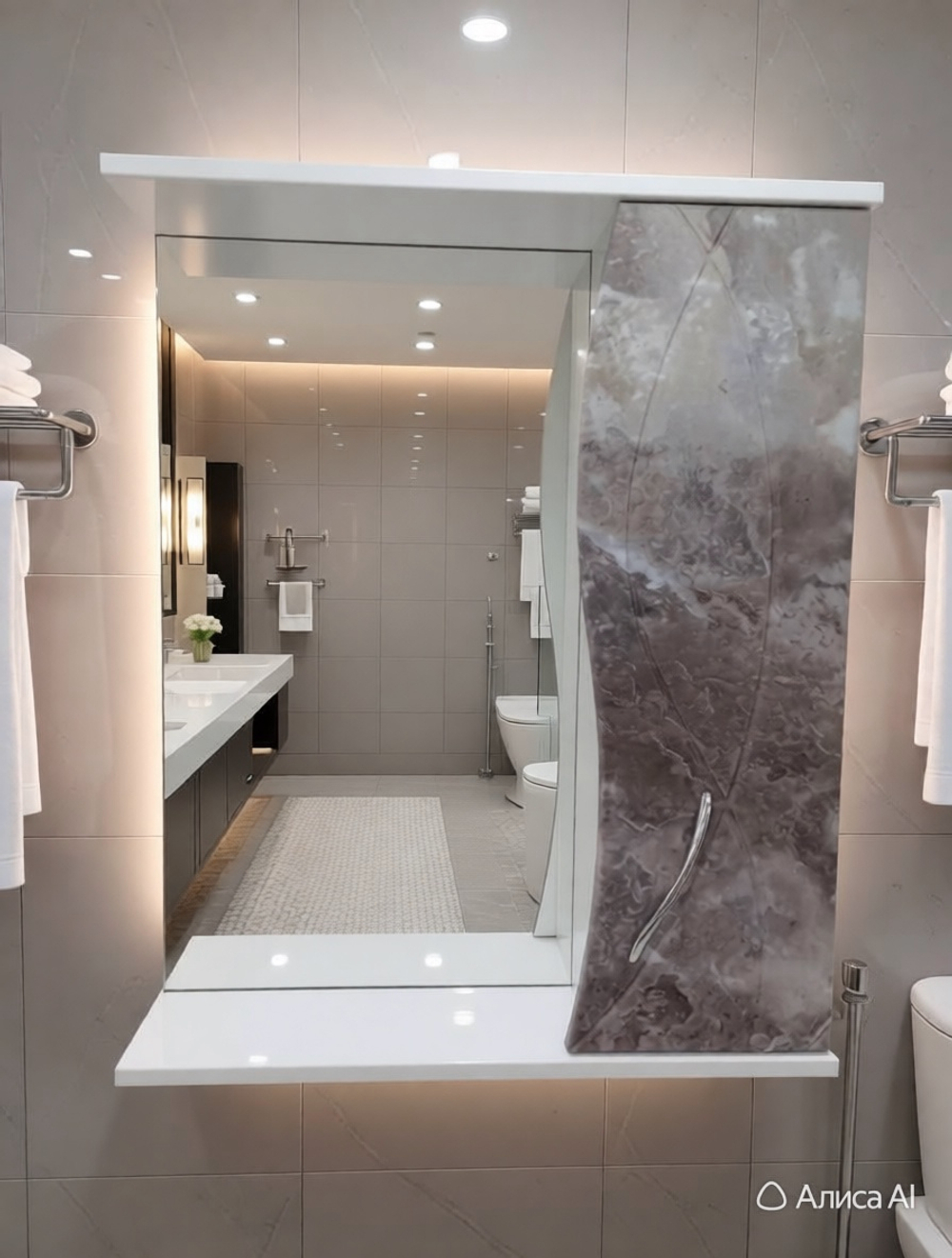 Зеркало - шкаф Алекса 60 серый + темный мрамор