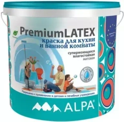 Краска Alpa Premium Latex для кухонь и ванных комнат супермоющаяся влагостойкая 2л