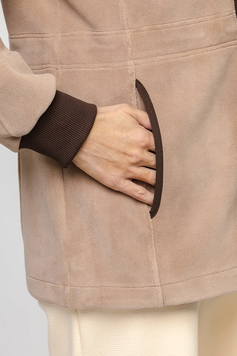 Куртка удлинённая с капюшоном, женская, ткань Джерси-Флис