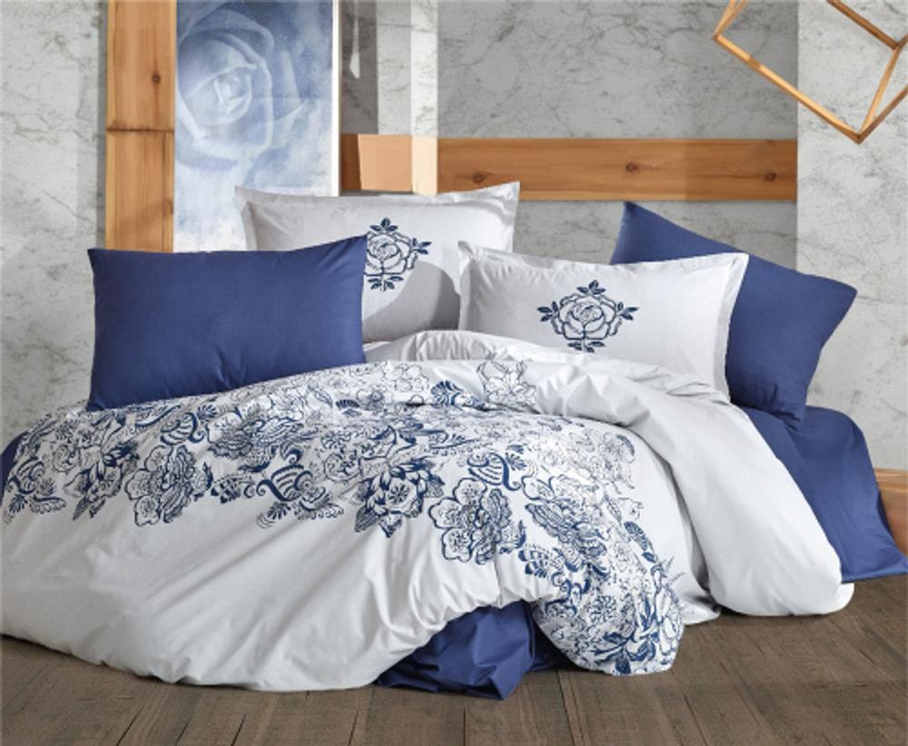 Комплект постельного белья Clasy Ranforce (MANDORA DARK BLUE) евро, ранфорс