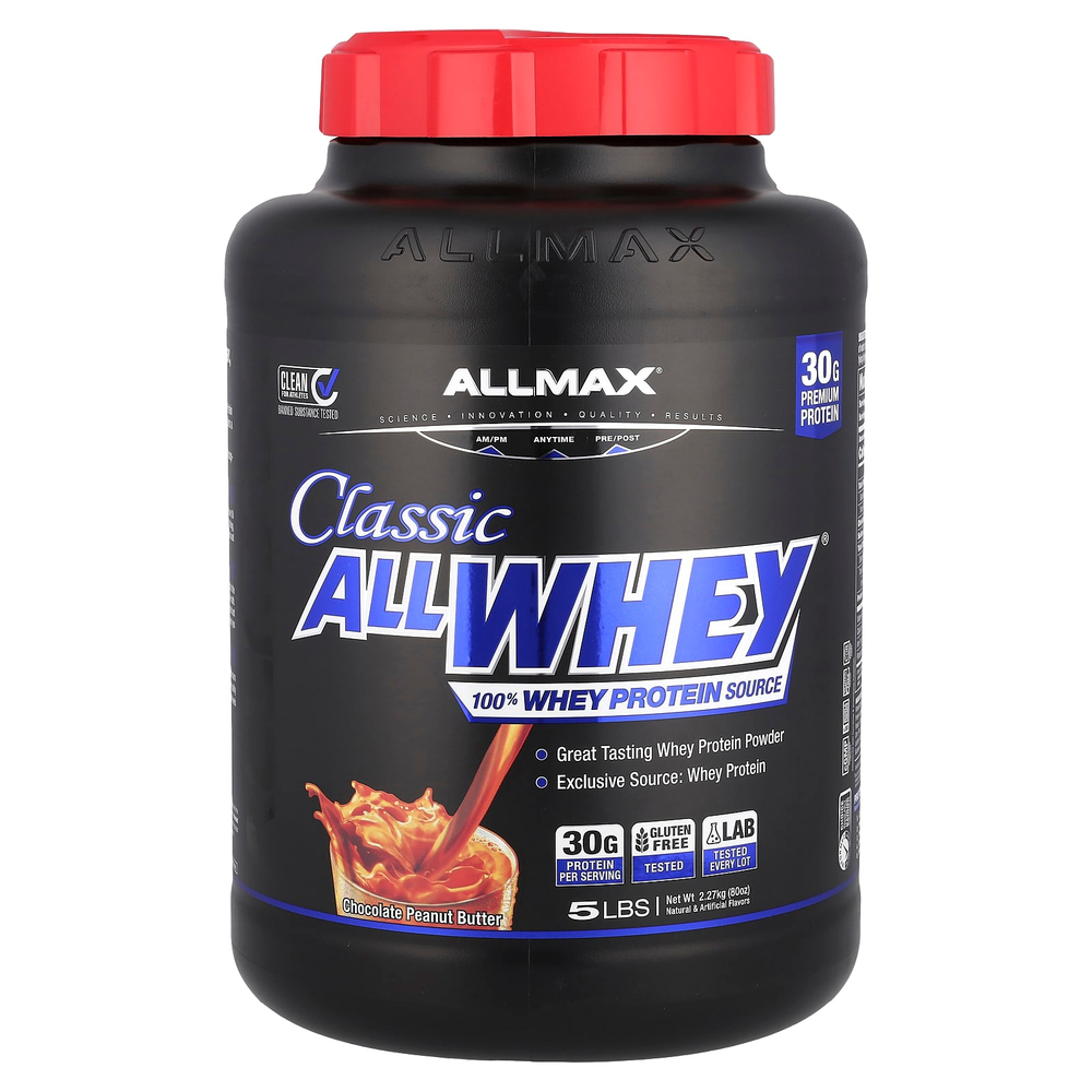 ALLMAX, CLASSIC ALLWHEY®, 100% источник сывороточного протеина, шоколад и арахисовое масло, 2,27 кг (5 фунтов)