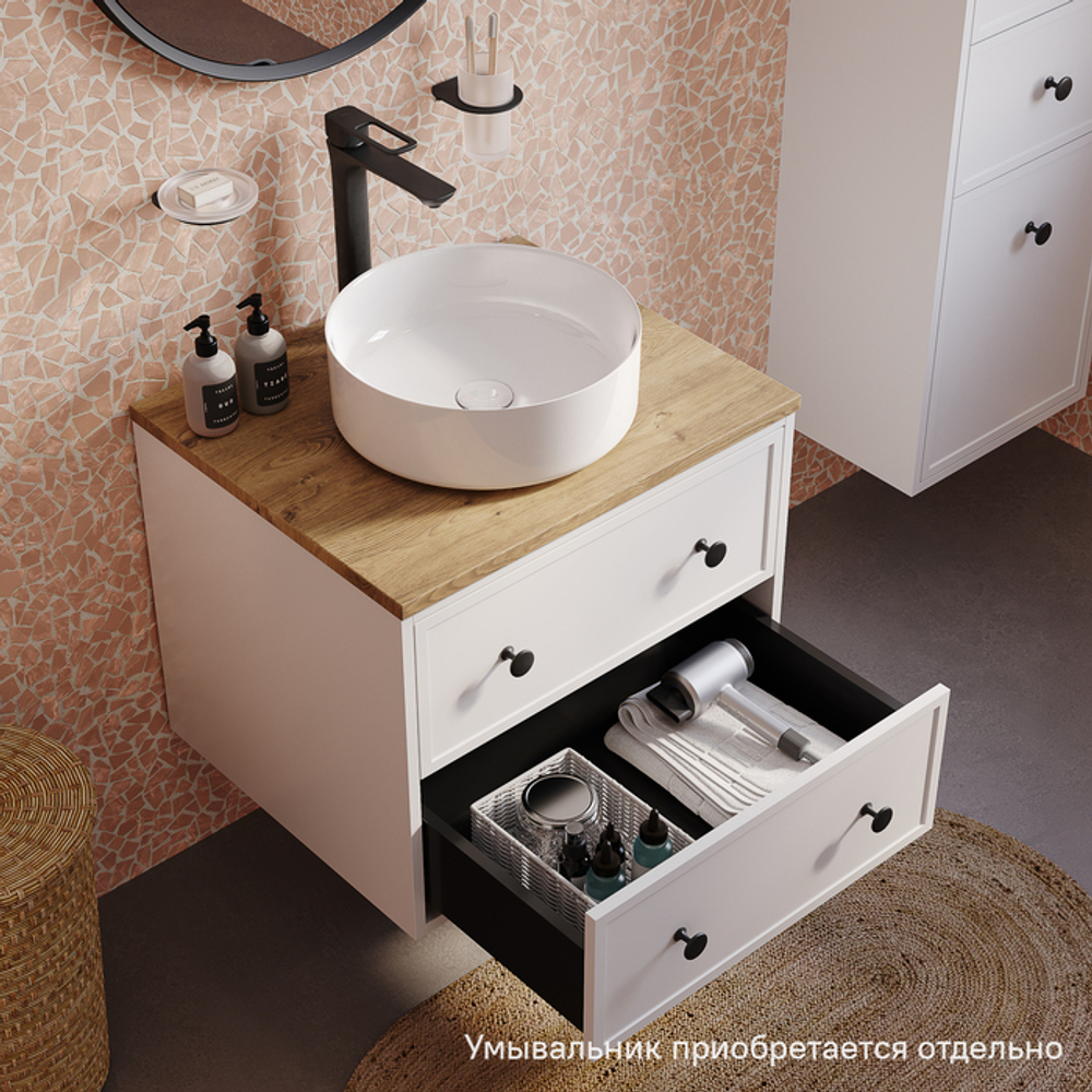 Тумба подвесная IDDIS Torr, со столешницей МДФ, дуб верона, 60 см, белый матовый, TOR60WVi95K