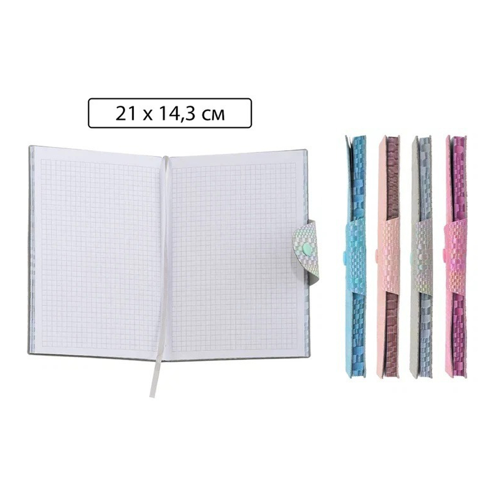 Записная книжка Basir на кнопке, формат А5, обложка-кожезаменитель, рисунок - голография, цветная обложка, 21*14,3 см, 80 листов, 4 цвета ассорти