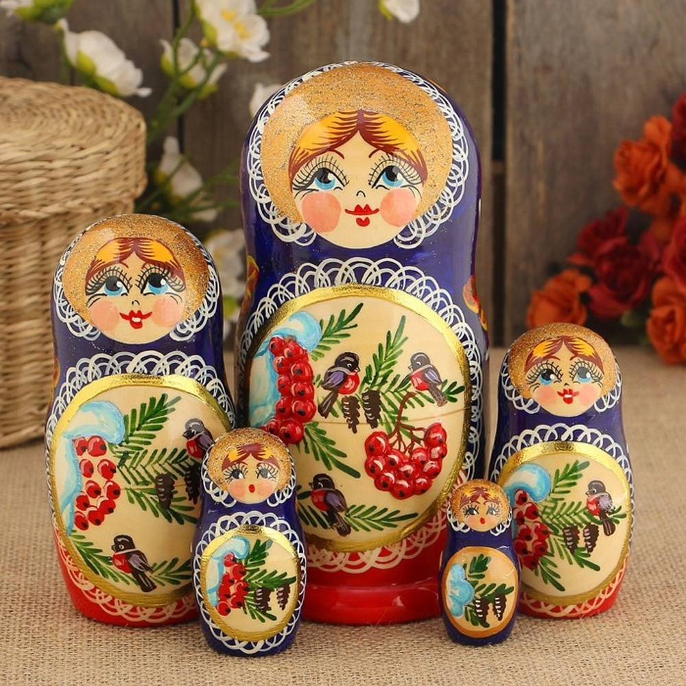 Матрёшка 5-ти кукольная «Снегири»
