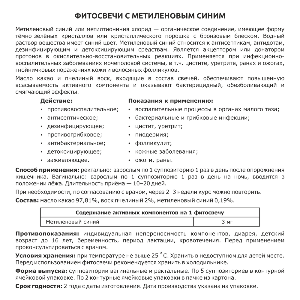 Фитосвечи с метиленовым синим.