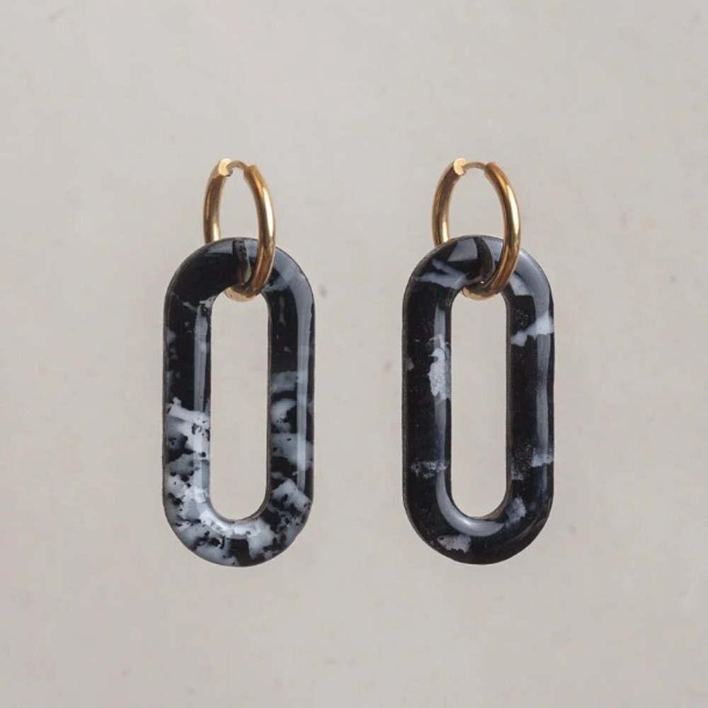 Recycle Object OVAL EARRINGS BLACK