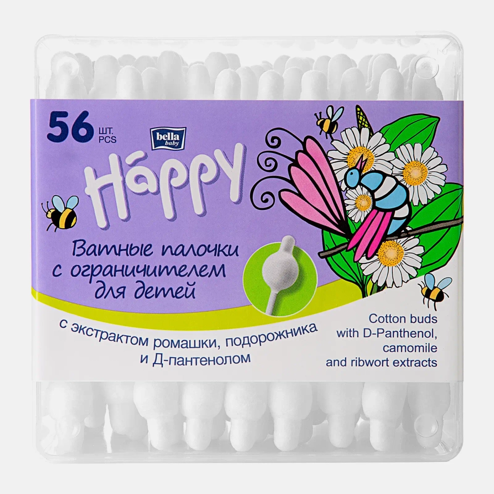 Ватные палочки Bella Baby Happy с экстрактом ромашки 56шт