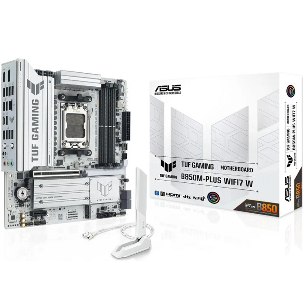 Материнская плата ASUS TUF GAMING B850M-PLUS WIFI7 W (AM5/AMD B850/4xDDR5/PCI-Ex16/3xM.2/SB/Wi-Fi/BT/GLAN/DP/HDMI/mATX)