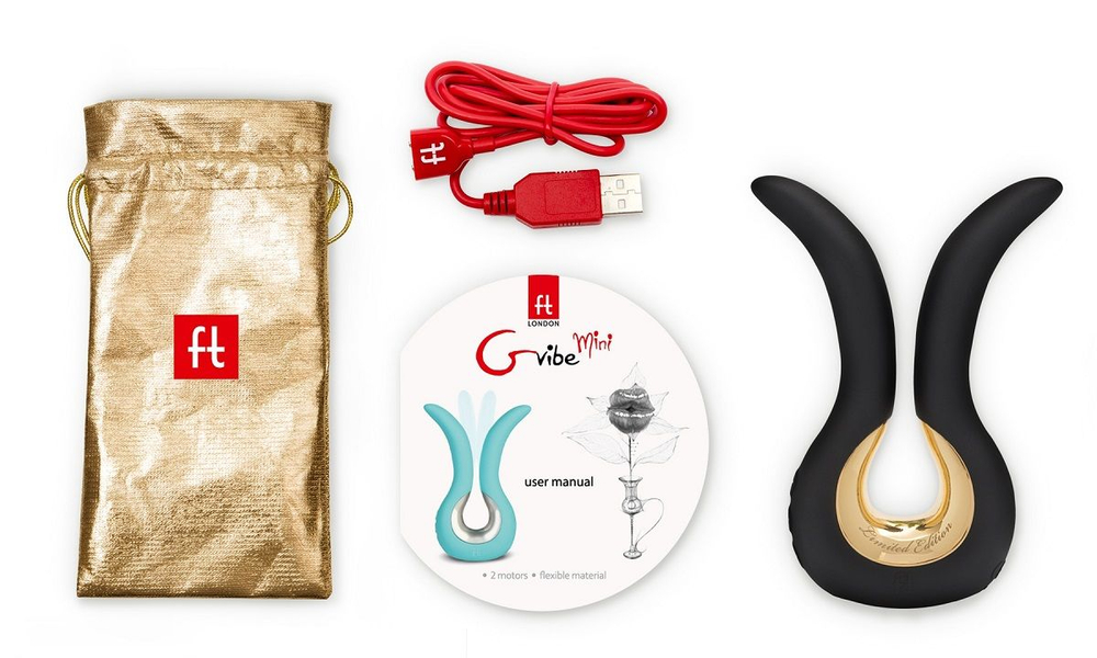 Чёрный сплит-вибратор Gvibe Mini Gold с покрытием золотом (Цвет: черный с золотистым)