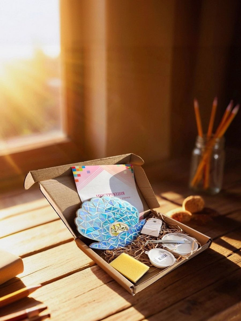 Набор для творчества мозаика стеклянная Ракушка Бирюзовая 18 см.