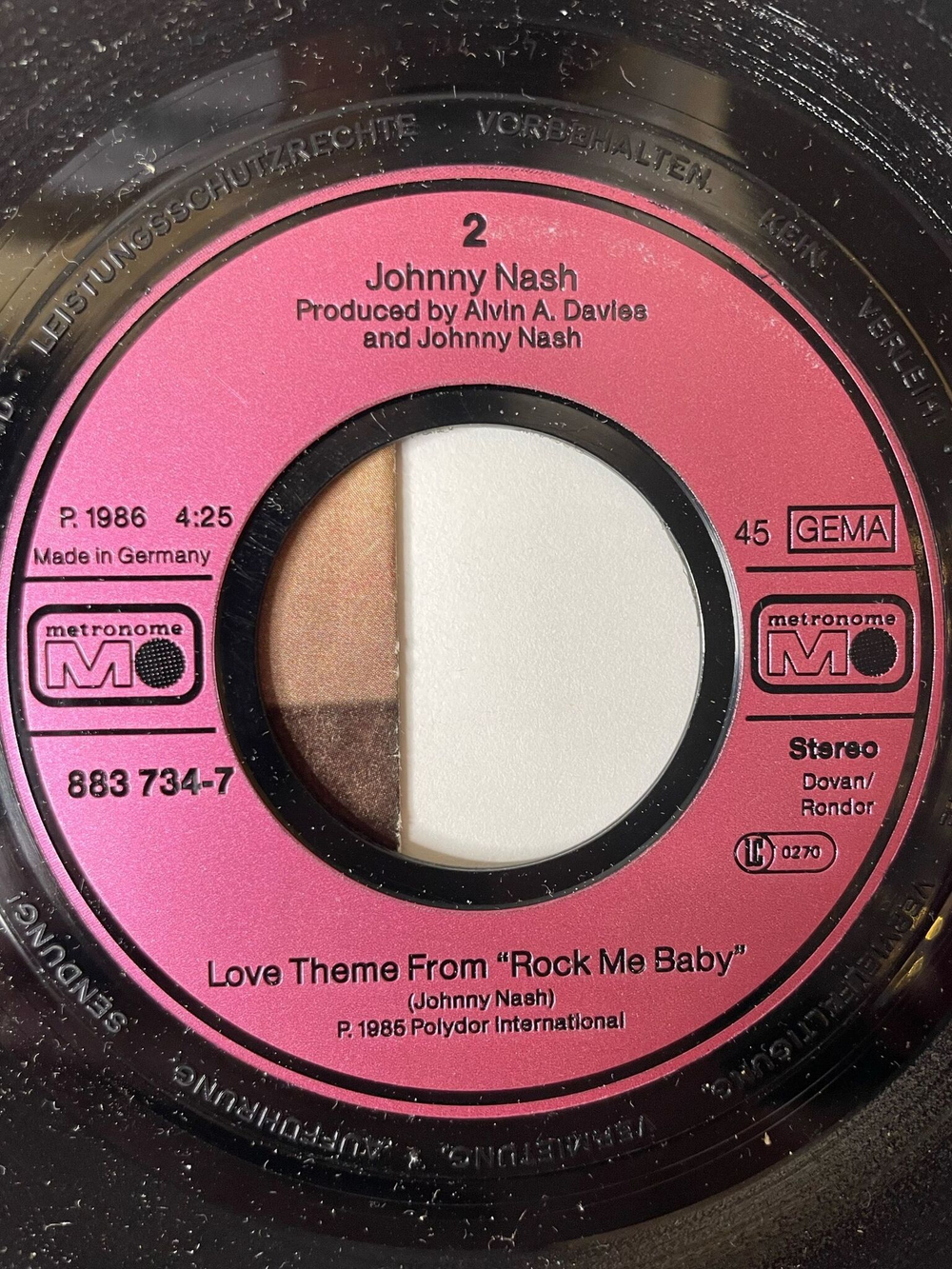 Винтажная виниловая пластинка LP Johnny Nash Rock Me Baby (Germany 1986) 7 дюймов