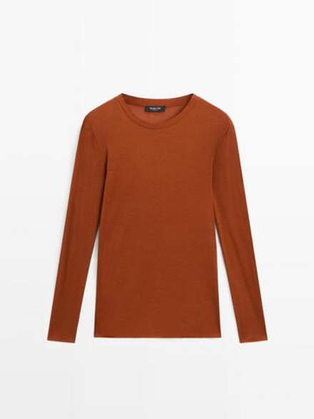 Massimo Dutti Легкая футболка классического кроя с длинными рукавами, оранжевый