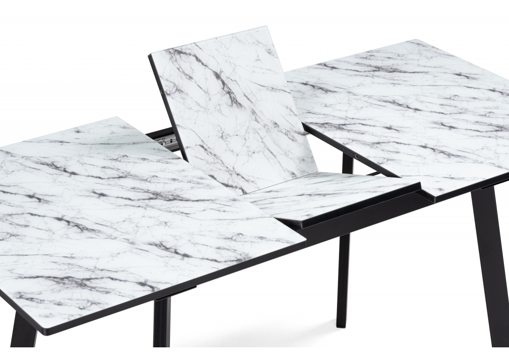 Стол стеклянный Woodville Агни 110(140)х68х76 мрамор белый, черный матовый, ножки черные