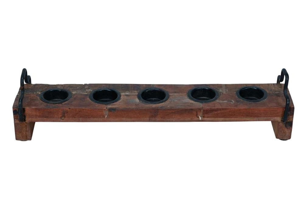 Подсвечник "Старый дом" 45x9,5xH11см Переработанное дерево,металл