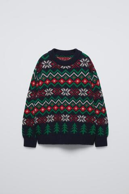 ZARA ЖАККАРДОВЫЙ СВИТЕР, МОРСКОЙ СИНИЙ