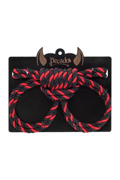 Наручники-оковы Pecado BDSM, "Узел-омега", из хлопковой веревки, черно-красные, 3,5 м