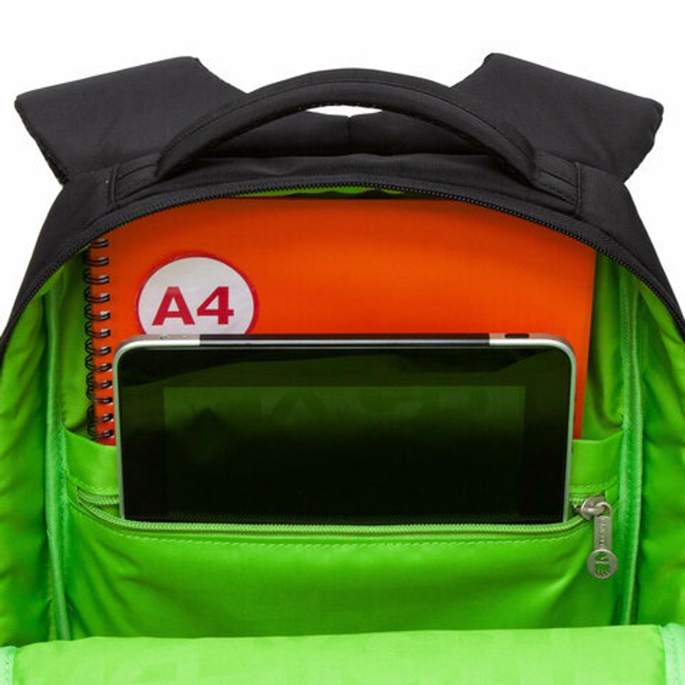 Рюкзак GRIZZLY школьный, анатомическая спинка, 2 отделения, для мальчиков, STREET, салатовый, 39х26х19 см, RB-456-6/1