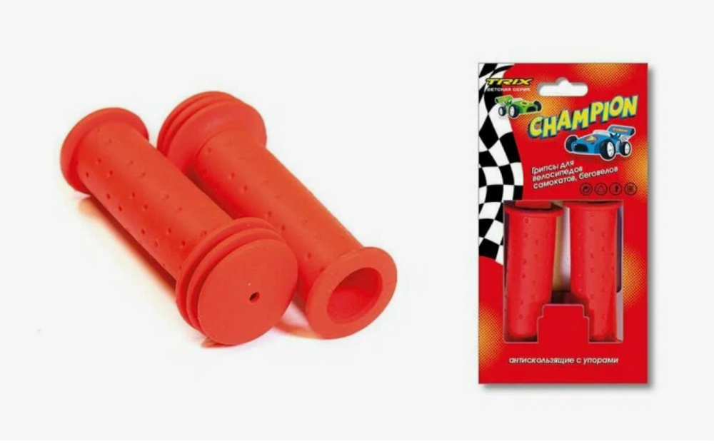 Грипсы TRIX Champion для детских велосипедов, резиновые, 102мм, антискользящие с упорами, красные (100)