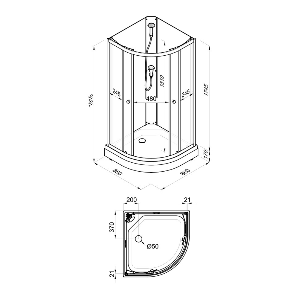 Душевая Кабина Экстра 88*88 А без крыши