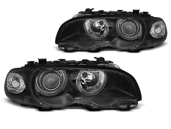 Передние фары Bmw 3 E46 angel eyes black